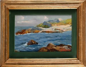 Alfredo Del Sordo : Mare mosso tra gli scogli  - Asta Dipinti del XIX e XX secolo - Associazione Nazionale - Case d'Asta italiane