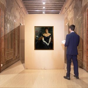 Alfredo Del Sordo : Ritratto di signora in abito da sera  - Asta Dipinti del XIX e XX secolo - Associazione Nazionale - Case d'Asta italiane