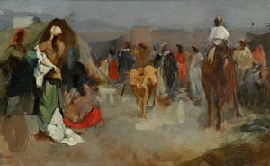 Alfredo Del Sordo - Scena di vita nei pressi delle mura di una città araba