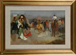 Alfredo Del Sordo : Scena di vita nei pressi delle mura di una citt� araba  - Asta Dipinti del XIX e XX secolo - Associazione Nazionale - Case d'Asta italiane