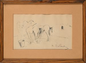 Alfredo Del Sordo : Contadino e due cavalli in campagna  - Asta Dipinti del XIX e XX secolo - Associazione Nazionale - Case d'Asta italiane