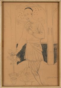 Alessio Issupoff : Viatka (Russia), studio di donna in interno con vasi di fiori  - Asta Dipinti del XIX e XX secolo - Associazione Nazionale - Case d'Asta italiane