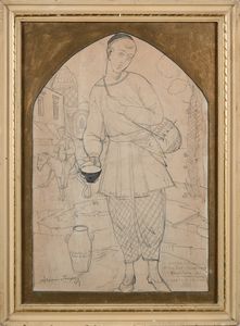 Alessio Issupoff : 'Venditore di acqua (bozza) / VIATKA (Russia) / 1921'  - Asta Dipinti del XIX e XX secolo - Associazione Nazionale - Case d'Asta italiane