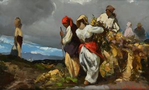Alfredo Del Sordo - Contadine che raccolgono erbe