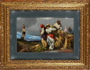 Alfredo Del Sordo : Contadine che raccolgono erbe  - Asta Dipinti del XIX e XX secolo - Associazione Nazionale - Case d'Asta italiane