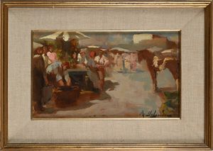 Alfredo Del Sordo : Scena di vita al mercato  - Asta Dipinti del XIX e XX secolo - Associazione Nazionale - Case d'Asta italiane