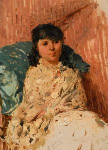 Rubens Santoro - Ritratto di giovane donna in un interno
