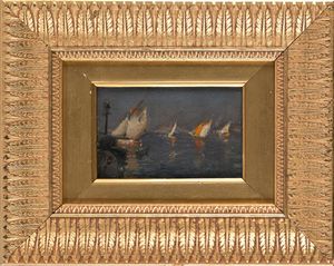 Gennaro Villani : Vele sotto costa  - Asta Dipinti del XIX e XX secolo - Associazione Nazionale - Case d'Asta italiane