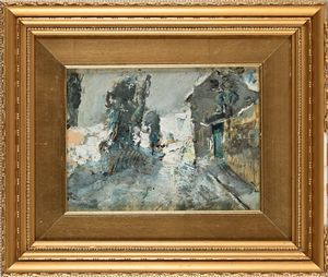 Gennaro Villani : Strada in un paese innevato	  - Asta Dipinti del XIX e XX secolo - Associazione Nazionale - Case d'Asta italiane