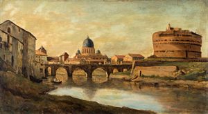 Scuola europea prima metà del XIX secolo - Veduta di Roma con Castel Sant’Angelo e San Pietro