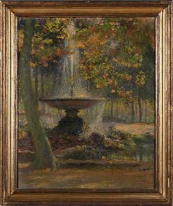 Gustavo Bacarisas Podesta : Roma, fontana a Villa Borghese  - Asta Dipinti del XIX e XX secolo - Associazione Nazionale - Case d'Asta italiane