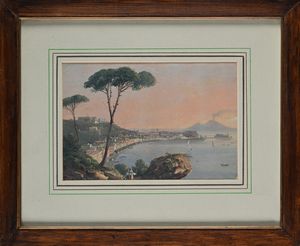 SCUOLA DI POSILLIPO : 'Napoli veduta da Posillipo' e 'Napoli veduta da sud'  - Asta Dipinti del XIX e XX secolo - Associazione Nazionale - Case d'Asta italiane