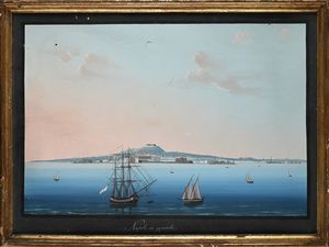 Scuola napoletana del XIX secolo : 'Napoli in generale' e 'Villa Reale di Napoli'  - Asta Dipinti del XIX e XX secolo - Associazione Nazionale - Case d'Asta italiane