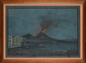 Scuola napoletana del XIX secolo : Napoli, veduta notturna dell'eruzione del Vesuvio del 1778  - Asta Dipinti del XIX e XX secolo - Associazione Nazionale - Case d'Asta italiane