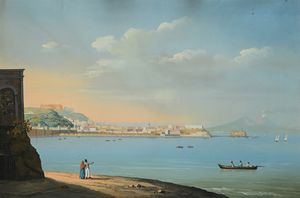 Scuola napoletana del XIX secolo - 'Napoli da Mergellina'