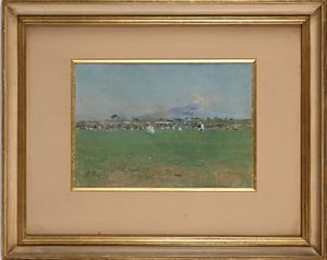 Giuseppe Casciaro : Festa in campagna con il Vesuvio sullo sfondo  - Asta Dipinti del XIX e XX secolo - Associazione Nazionale - Case d'Asta italiane