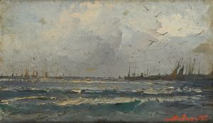 Ezelino Briante - Marina con velieri