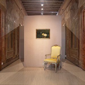 Dante Ricci : Natura morta con due mele, coltello e fiore in un bicchiere.  - Asta Dipinti del XIX e XX secolo - Associazione Nazionale - Case d'Asta italiane