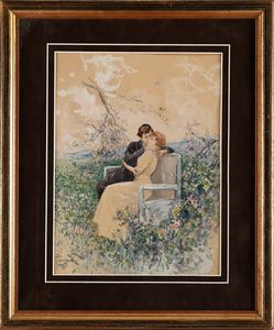 Pietro Scoppetta : Scena galante  - Asta Dipinti del XIX e XX secolo - Associazione Nazionale - Case d'Asta italiane