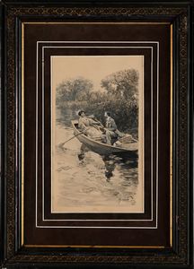 Pietro Scoppetta : La gita in barca  - Asta Dipinti del XIX e XX secolo - Associazione Nazionale - Case d'Asta italiane