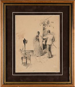 Pietro Scoppetta : Disegno per la copertina della canzone 'Lariul�'  - Asta Dipinti del XIX e XX secolo - Associazione Nazionale - Case d'Asta italiane