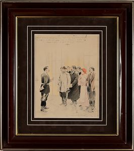 Pietro Scoppetta : Scena con figure e militare (tavola per un'illustrazione)  - Asta Dipinti del XIX e XX secolo - Associazione Nazionale - Case d'Asta italiane