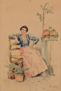 Pietro Scoppetta - Acquaiola con vasi di fiori