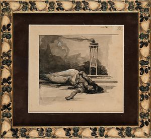 Francesco Galante : La morte di Salom� - Tavola per illustrazione  - Asta Dipinti del XIX e XX secolo - Associazione Nazionale - Case d'Asta italiane