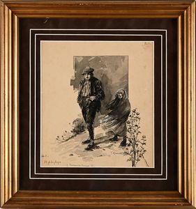 Francesco Galante : Tavola per illustrazione di �Racconti della Steppa�  (N.1, Annunciatore Tempesta)  - Asta Dipinti del XIX e XX secolo - Associazione Nazionale - Case d'Asta italiane