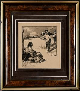 Francesco Galante : Tavola per illustrazione di �Racconti della Steppa�  - Asta Dipinti del XIX e XX secolo - Associazione Nazionale - Case d'Asta italiane
