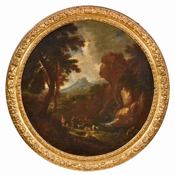 Carlo Antonio Tavella : Due dipinti raffiguranti �Paesaggio con capre, armenti e viandanti al guado�  - Asta Importanti Dipinti Antichi - Associazione Nazionale - Case d'Asta italiane