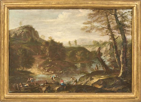 Bartolomeo Pedon : �Paesaggio fluviale con pescatori e armenti� e �Paesaggio fluviale con pescatori e casa�  - Asta Importanti Dipinti Antichi - Associazione Nazionale - Case d'Asta italiane