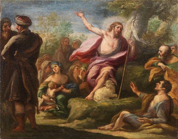 Luca Giordano (bottega di) : Predica di San Giovanni Battista  - Asta Importanti Dipinti Antichi - Associazione Nazionale - Case d'Asta italiane