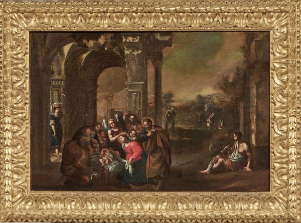 Scuola napoletana fine XVII secolo : Nativit� con rovine classiche  - Asta Importanti Dipinti Antichi - Associazione Nazionale - Case d'Asta italiane