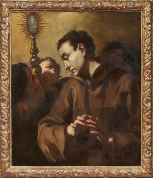 Scuola napoletana inizio XVIII secolo : Santo con il simbolo di Cristo e due Cherubini  - Asta Importanti Dipinti Antichi - Associazione Nazionale - Case d'Asta italiane