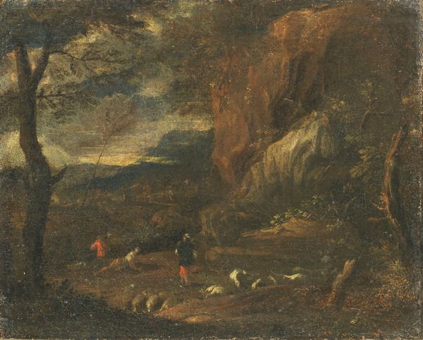 Scuola italiana fine XVII secolo : Paesaggio con pastori  - Asta Importanti Dipinti Antichi - Associazione Nazionale - Case d'Asta italiane