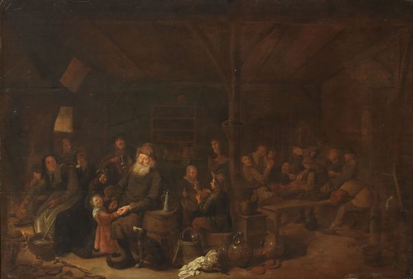 Scuola fiamminga del XVII secolo : Interno di locanda con scene di vita  - Asta Importanti Dipinti Antichi - Associazione Nazionale - Case d'Asta italiane