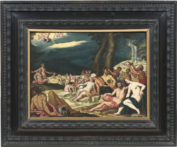 Scuola franco-fiamminga fine XVI - inizio XVII secolo : Baccanale con dei e fauno  - Asta Importanti Dipinti Antichi - Associazione Nazionale - Case d'Asta italiane