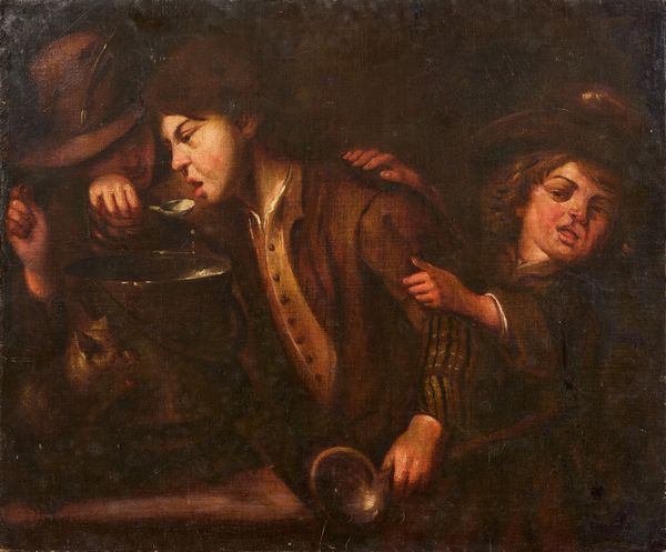 Scuola lombarda inizio XVIII secolo : Il pasto conteso  - Asta Importanti Dipinti Antichi - Associazione Nazionale - Case d'Asta italiane