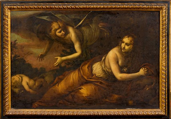 Scuola genovese del XVII secolo : Agar e l'Angelo  - Asta Importanti Dipinti Antichi - Associazione Nazionale - Case d'Asta italiane