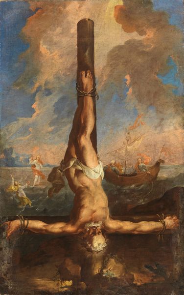 Scuola emiliana del XVII secolo : Crocifissione di San Pietro  - Asta Importanti Dipinti Antichi - Associazione Nazionale - Case d'Asta italiane