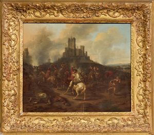 Jan van Huchtenburg (attr. a) - Battaglia di cavalleria con citt� turrita sullo sfondo