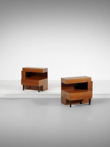 BARONI (cerchia di GIOVANNI MICHELUCCI) NELLO (1906 - 1958) - attribuito. Coppia di comodini con vano a giorno e cassetto