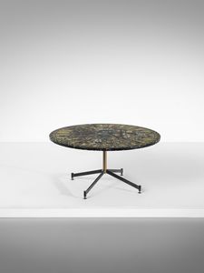 FORNASETTI PIERO (1913 - 1988) - Tavolo basso con piano circolare con decoro Cesto di Fiori, Milano