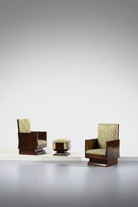 ATELIER BORSANI - attribuito. Coppia di poltrone e un poggiapiedi déco, Varedo
