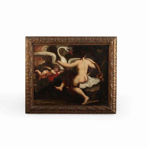 Scuola del XVII secolo Leda e il cigno  - Asta Antiquariato - Associazione Nazionale - Case d'Asta italiane