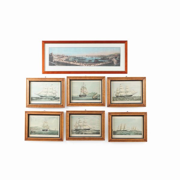 Sei stampe raffiguranti velieri e una del porto di Genova a colori  - Asta Antiquariato - Associazione Nazionale - Case d'Asta italiane