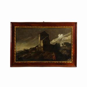 Antonio Travi detto il Sestri - Paesaggio con casolare e figure