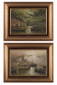 Riccardo Colucci - Coppia di vedute marine notturne