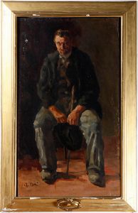 Arturo Noci - Uomo seduto con cappello in mano